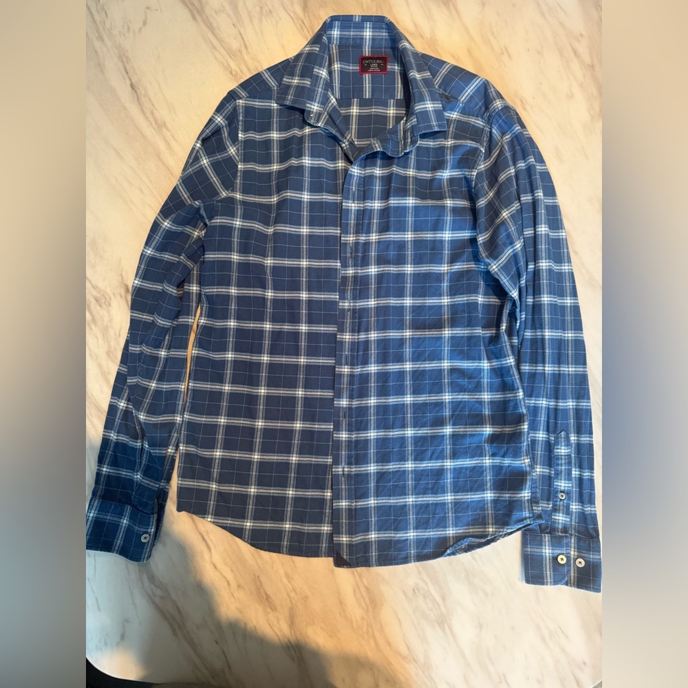 UNTUCKit mens Large blue plaid regular fit button up flannel shirt EUC